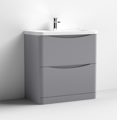 Nuie Lunar Satin Grey 800mm Floor Standing 2 Drawer Unit & Polymarble Basin